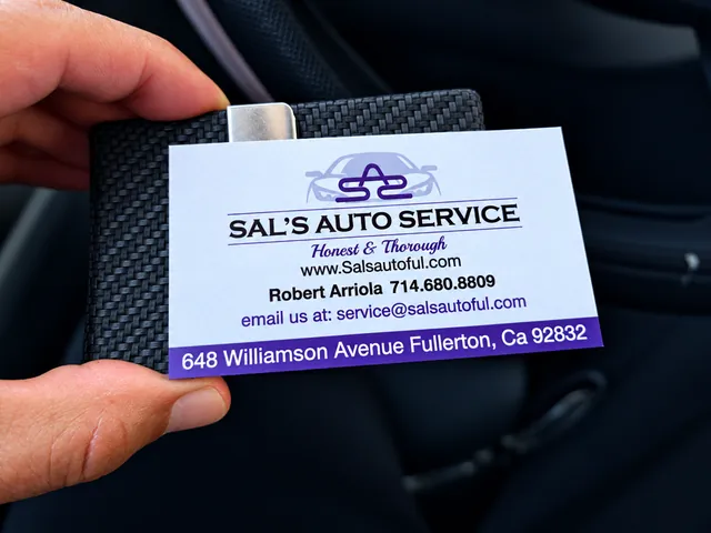 Sal's Auto Service business card: Honest and Thorough, Robert Arriola, 648 Williamson Avenue, Fullerton