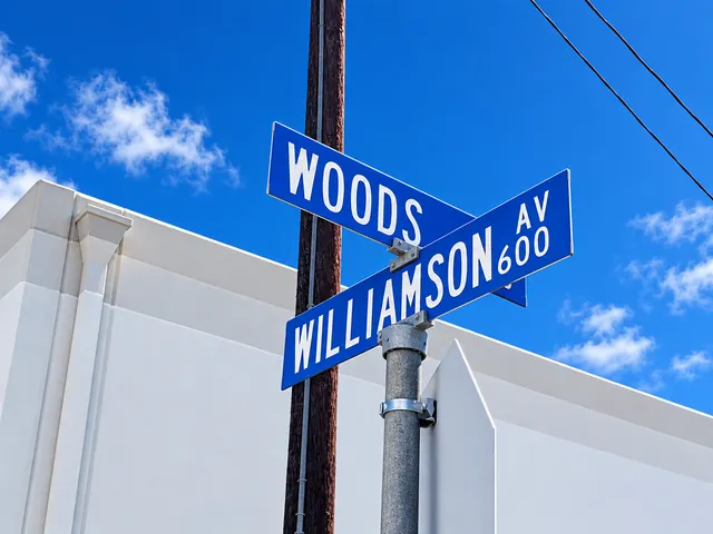 Woods and Williamson Av street signs in Fullerton